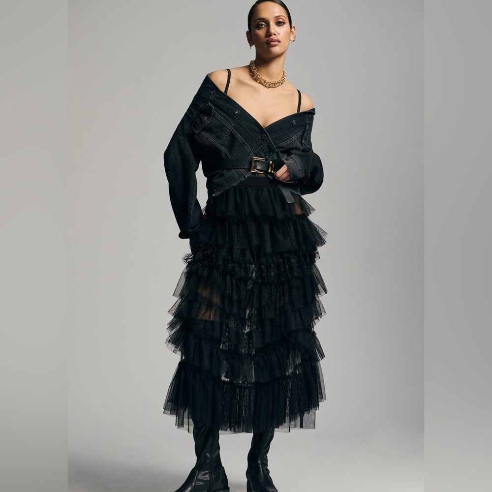 Anthropologie Ruffled Tulle Midi Skirt - Picture 7 of 8